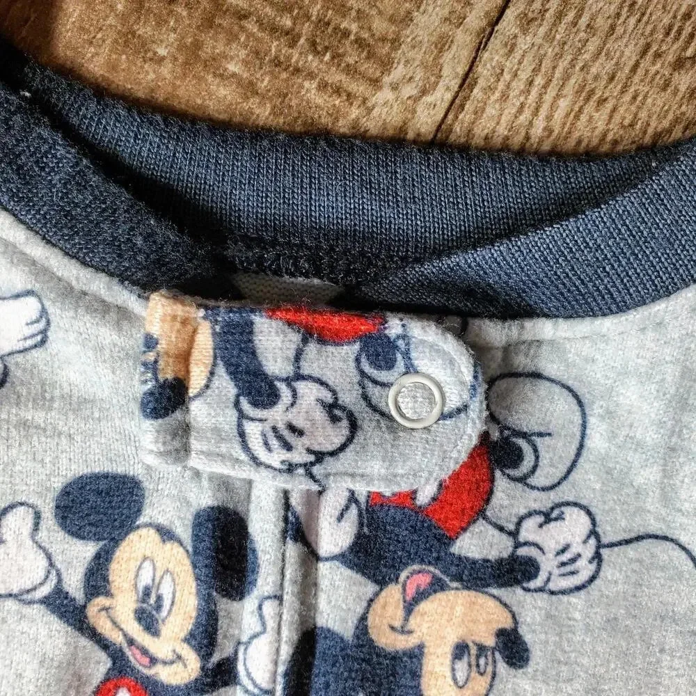 Disney Baby Gray Mickey Mouse One Piece PJ Pajamas Size 6m